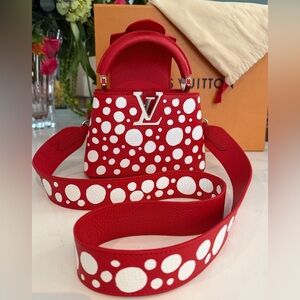 Louis Vuitton x Yayoi Kusama Capucines Mini bag w/Strap, Red & White ~ LIKE NEW